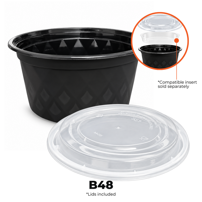 [B48] 48 oz. Round Microwavable Heavy Weight Container with Lid [150set/cs]