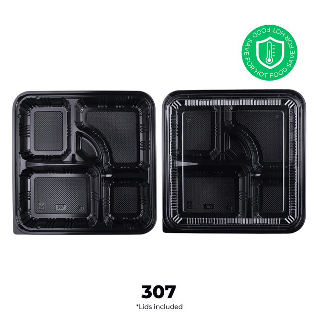 [PP] 307 Black Japanese Bento Box 100 SET ( 25 * 4 ) [SAFE FOR HOT FOOD]