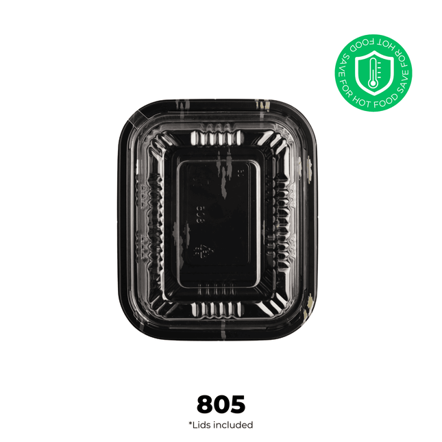 [PP] 805 Black With Design Lunch Box 600 SET ( 50 * 12 ) [SAFE FOR HOT FOOD]