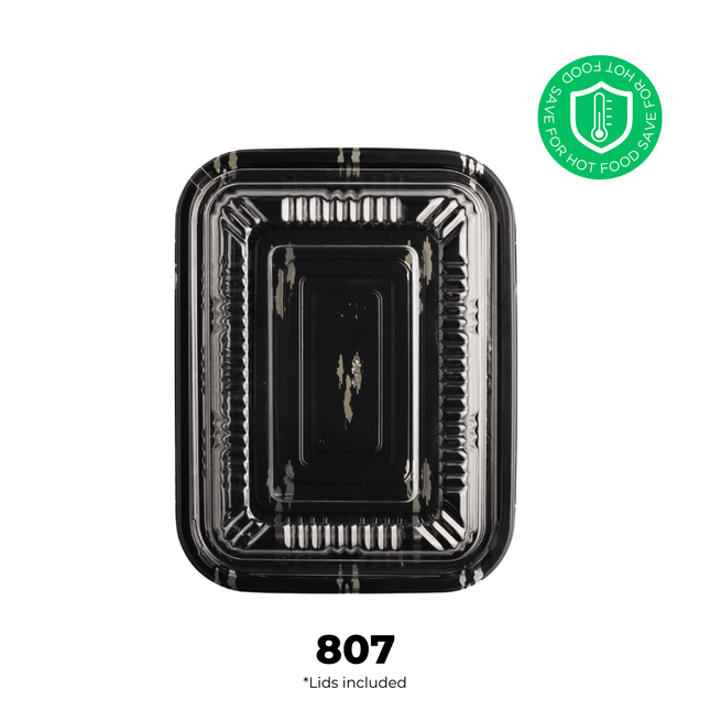 [PP] 807 Black With Design Lunch Box 550 SET ( 55 * 10 ) [SAFE FOR HOT FOOD]
