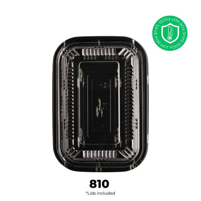 [PP] 810 Black With Design Lunch Box 500 SET ( 50 * 10 ) [SAFE FOR HOT FOOD]