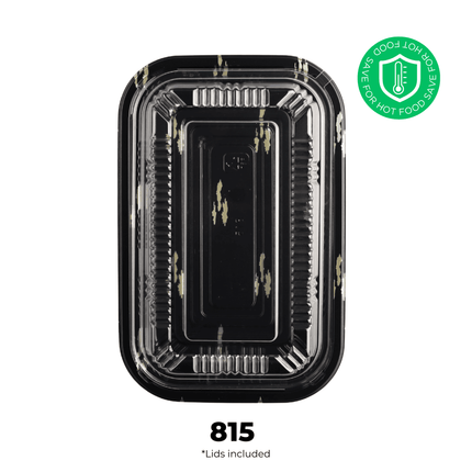 [PP] 815 Black With Design Lunch Box 450 SET ( 50 * 9 ) [SAFE FOR HOT FOOD]