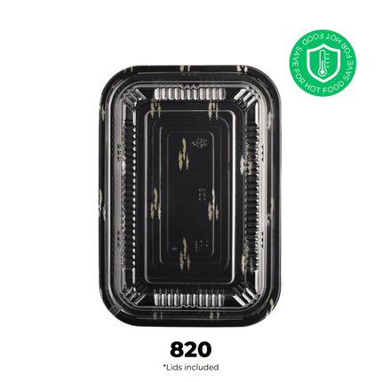 [PP] 820 Black With Design Lunch Box 400 SET ( 50 * 8 ) [SAFE FOR HOT FOOD]