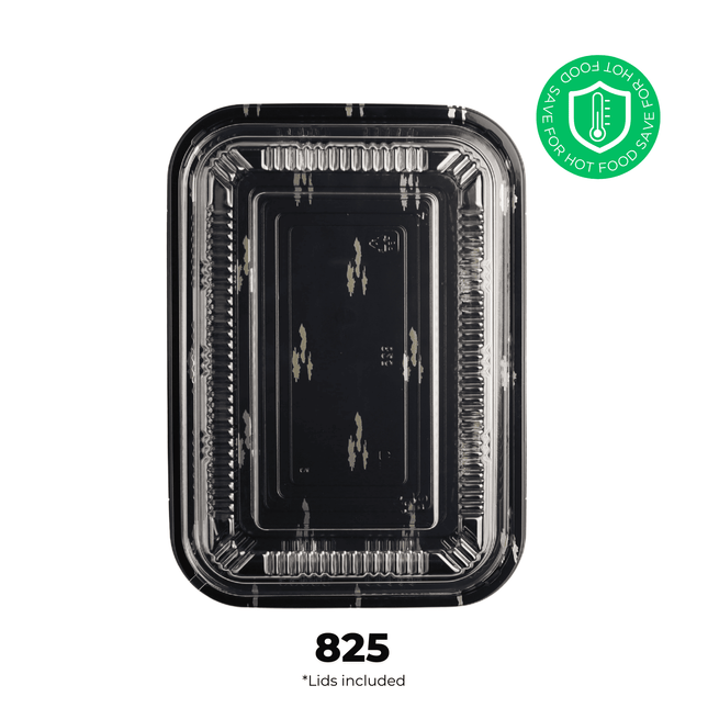 [PP] 825 Black With Design Lunch Box 300 SET ( 50 * 6 ) [SAFE FOR HOT FOOD]