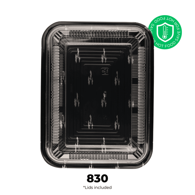 [PP] 830 Black With Design Lunch Box 200 SET ( 50 * 4 ) [SAFE FOR HOT FOOD]