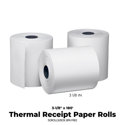 Thermal Receipt Paper Rolls 3 1/8in * 180ft - 50Rolls/cs