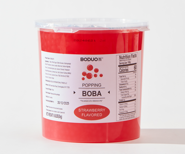 [BODUO] [MINI] Strawberry Flavored Popping Boba - One Bucket [6.6 lbs]
