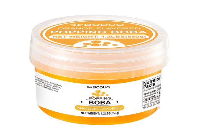 [BODUO] [MINI] Mango Flavored Popping Boba 550g - One Bucket [1.2 lbs]