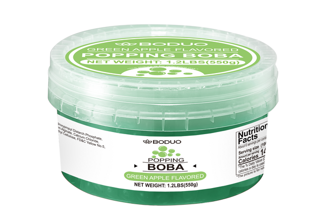 [BODUO] [MINI] Green Apple Flavored Popping Boba 550g - One Bucket [1.2 lbs]