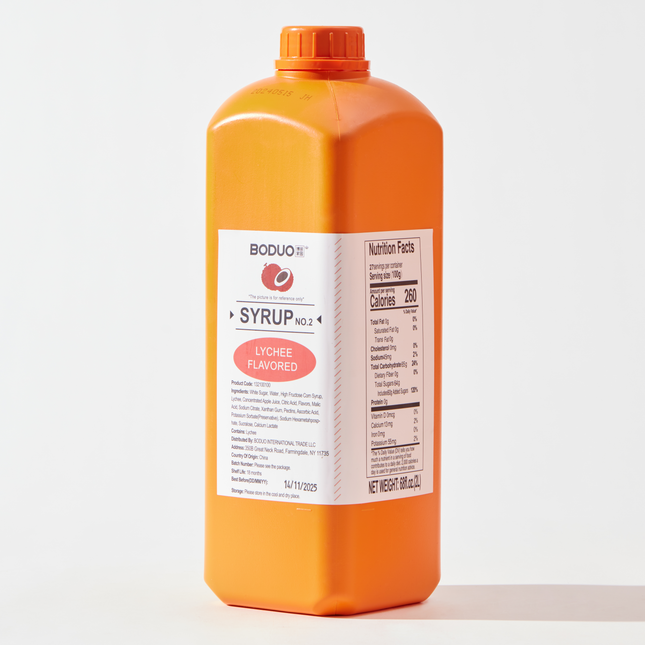 [BODUO] Lychee Flavored Syrup NO.2 [68 fl.oz. / Bottle x 8 Bottles / Case]