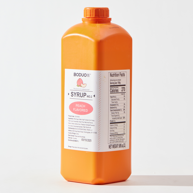 [BODUO] Peach Flavored Syrup NO.2 [68 fl.oz. / Bottle x 8 Bottles / Case]
