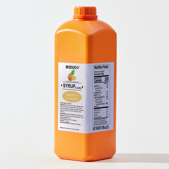 [BODUO] Pineapple Flavored Syrup [68 fl.oz. / Bottle x 8 Bottles / Case]