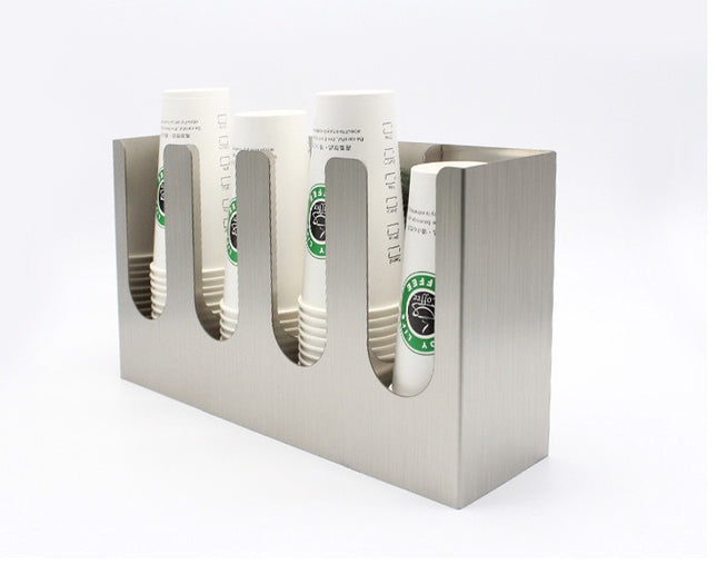 Horizontal Four-Compartment Steel Cup Holder (Coffee Cup and Lid Storage)