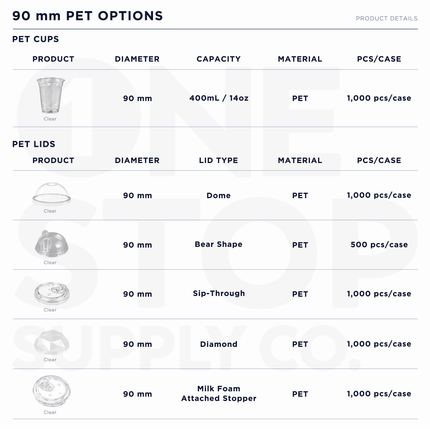 90mm PET cups and lids product specifications