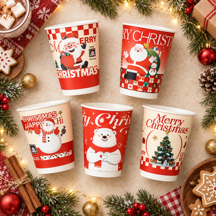 Diameter 90-360ml / 12oz Christmas Double-Wall Paper Hot Cup (5 Assorted Designs Included) 500pcs/Case