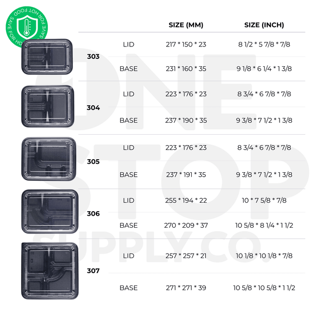 [PP] 303 Black Japanese Bento Box 270 SET ( 45 * 6 ) [SAFE FOR HOT FOOD]