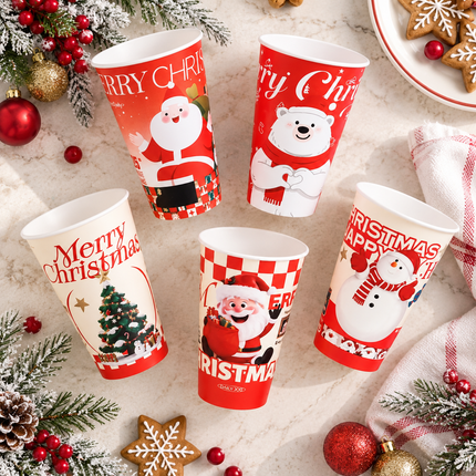 Diameter 90-500ml / 16oz Christmas PP Injection Cup Flat Bottom (IML, 5 Assorted Designs Included) 500pcs/Case