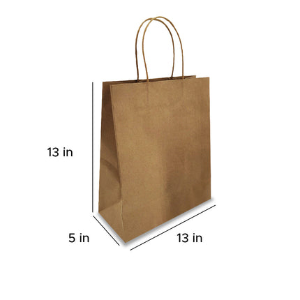 10" x 5" x 13" Natural Kraft Paper Shopping Bag with Handles Non-Printing - 225/Case