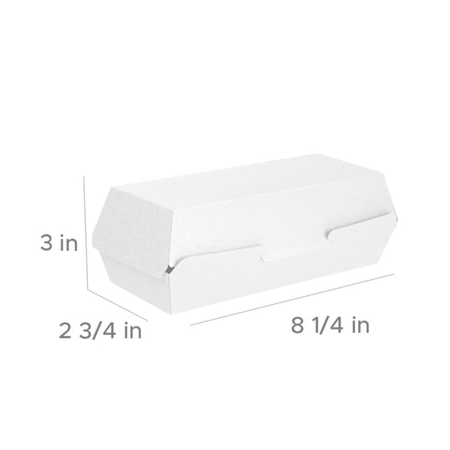 [定制包裝] 白卡紙全彩印刷熱狗盒（1個裝） 8 1/4" X 2 3/4" X 3" 。