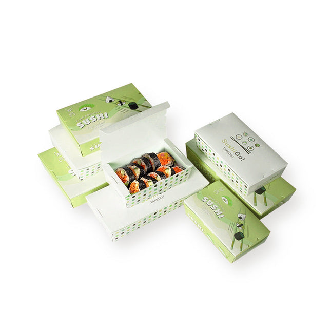 [定制包裝] 白卡紙全彩印刷壽司盒 9 7/8" X 5 3/4" X 1 3/4" 400件/箱