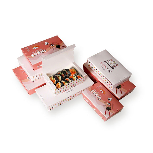 [定制包装] 白卡纸全彩印刷寿司盒 12 1/4" X 7 1/4" X 1 3/4" 400件/箱