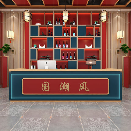 Customized Chinese Red Wedding Accessories Shop Bar Front Desk Hotpot Restaurant Cashier Table