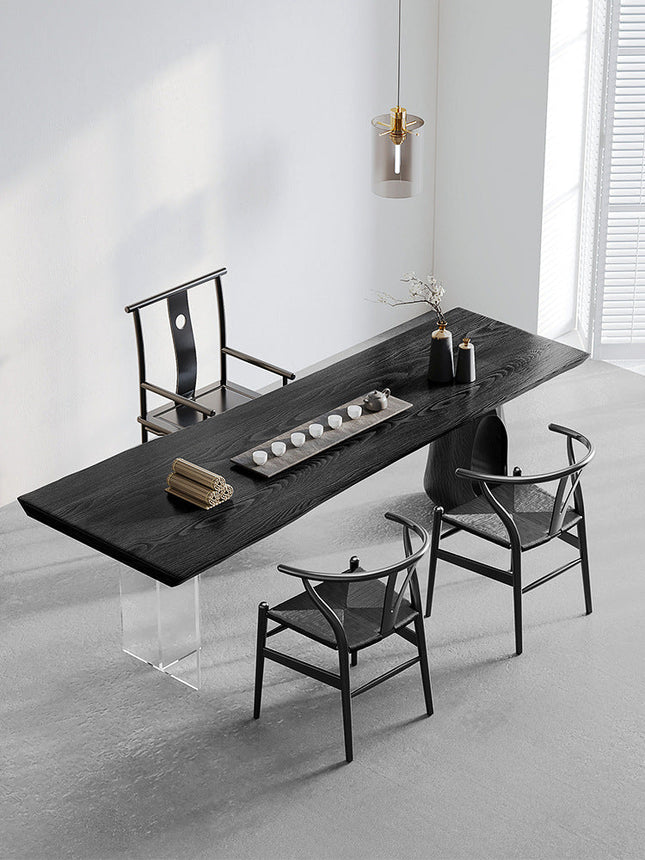 Wabi Sabi Solid Wood Slab Table Carbonized Black Homestay Dining Table Acrylic Work Table Suspension Tea Table