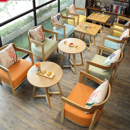 Wood Leisure Reception Lounge Sofa Book Bar Cafe Dessert Tea Shop Table And Chair Set