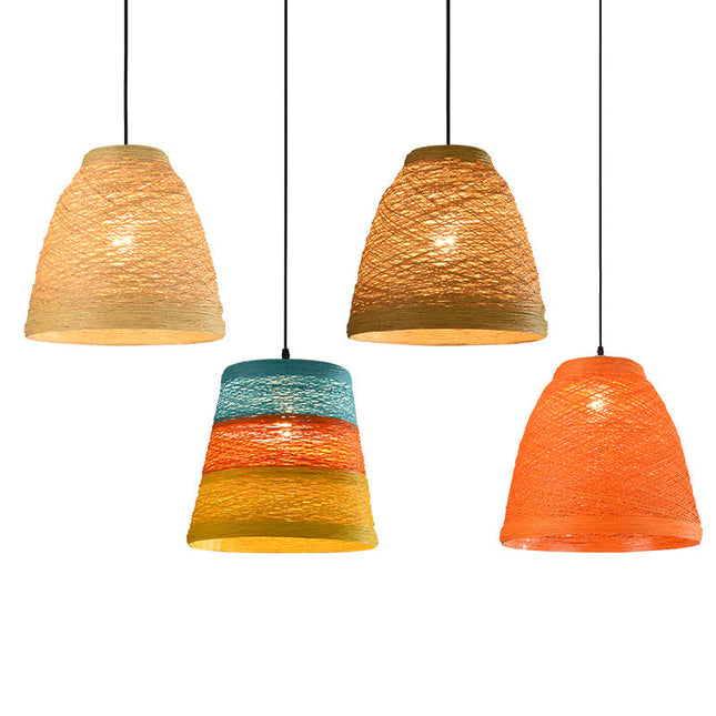 Bamboo Art Ceiling Light Bamboo Rattan Pendant Lamp Industrial Vintage Hot Pot Restaurant Bar Hanging Lamps