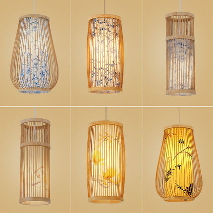 Chinese Style Bamboo Art Weaving Chandelier Hand Woven Creative Pendant Lamp For Hotpot Restaurant And Homestay