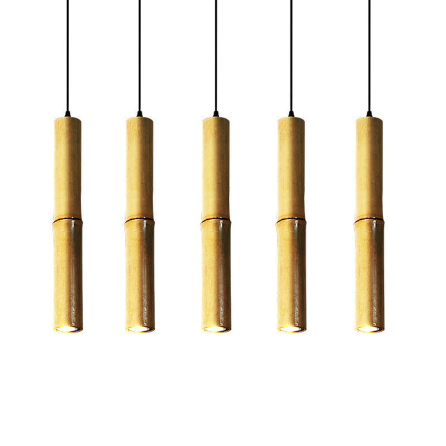 Japanese Bamboo Hanging Led Lights Natural Zen Style Chandelier Decoration Restaurant Duplex Hanging Light Pendant