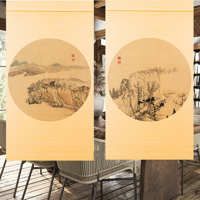 New Chinese -Style Decorative Painting Bamboo Rolling Curtains For Restaurant Teahouse Hotel Office Building