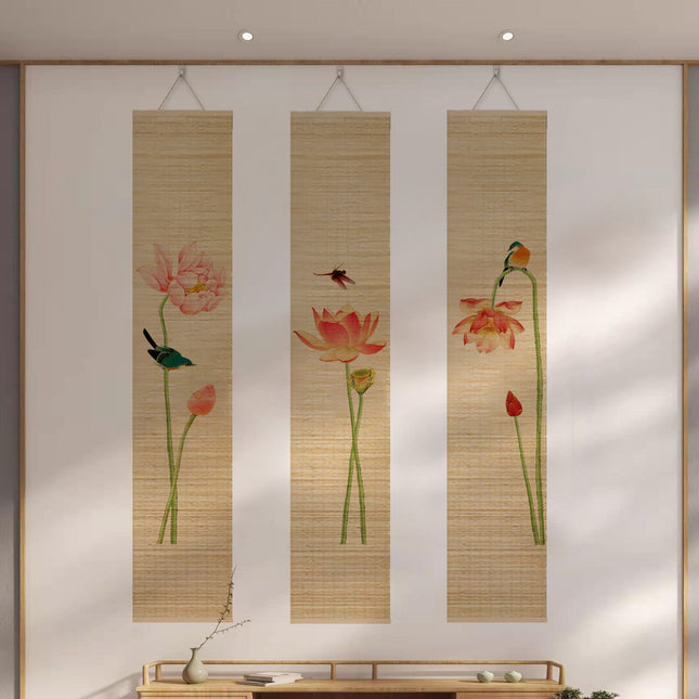 New Chinese Porch Painting Bamboo Editor Handmade Bamboo Curtain Hanging Painting Zen Calligraphy Living Room Vintage Study Tea Room Decorative Painting